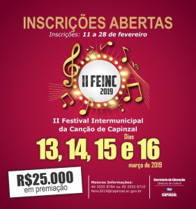 Read more about the article Estão abertas as inscrições para o II Festival Intermunicipal da Canção de Capinzal (FEINC)