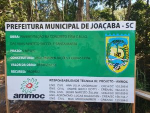 Read more about the article JOAÇABA: Obras das Ruas Alberto Saccol e Santa Marta são fiscalizadas pela AMMOC